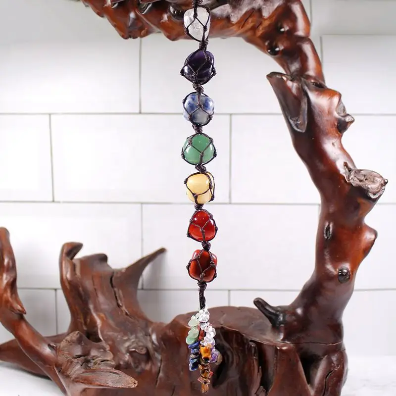 Spiritual healing stone tumbled stone Car pendant 7 chakra pendant quartz crystal crafts