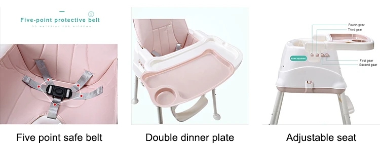 Дешевый детский стол, пластиковый стул, детский высокий стул, регулируемая подушка, детский обеденный стул, современный розовый