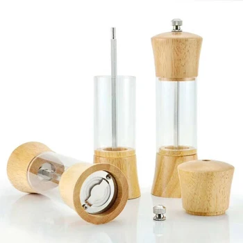 
2019 new design wooden glass manual salt shaker and pepper mill 