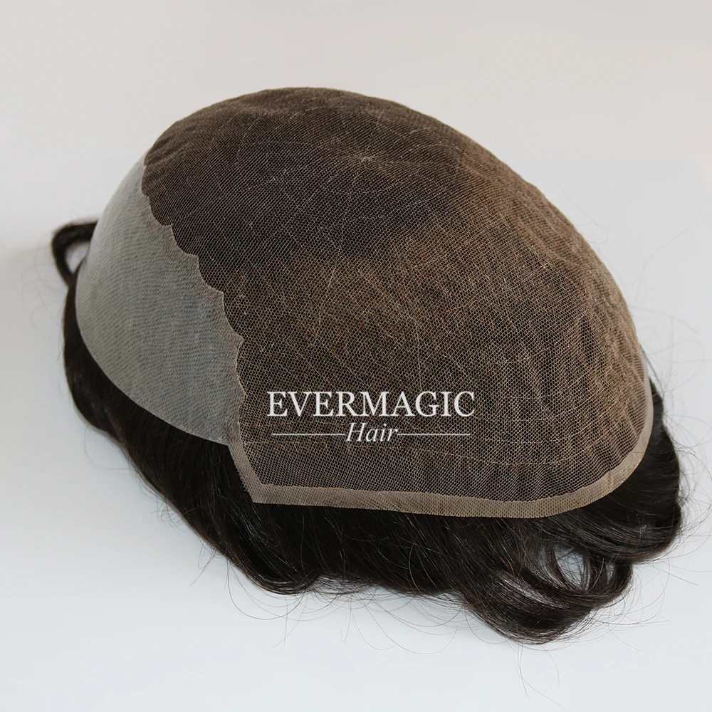 #1B Color Indian Human Remy Hair Replacement System For Men Toupee Mens Hairpieces Q6 Base French Lace with Skin Various Color