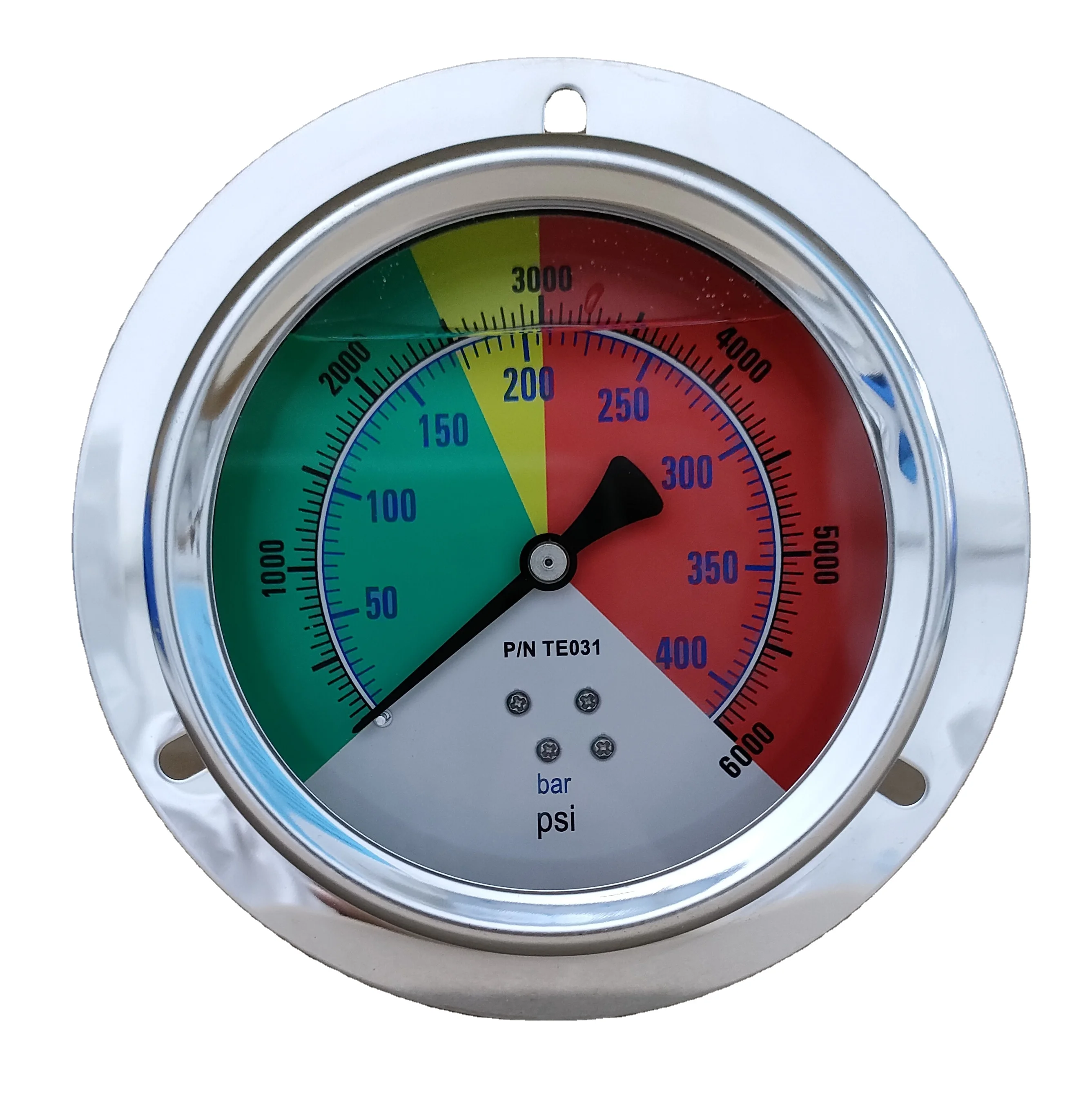 4INCH three-colour L-AD 0-6000PSI L-BD type (center back mount with front flange) oil pressure gauge