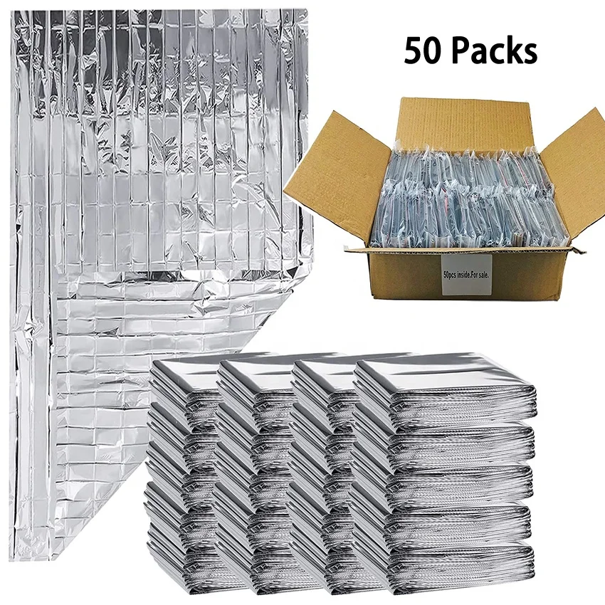50 Packs Thermal Foil Sauna Blanket Weight Loss Far Infrared Therapy 64in x 84in Emergency Mylar Blankets