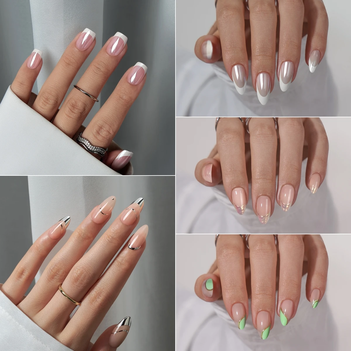 Private Label Pressed On Artificial Fake False Nails Wholesale Soft Gels Short Square Glazed Black French Tip Press On Nails