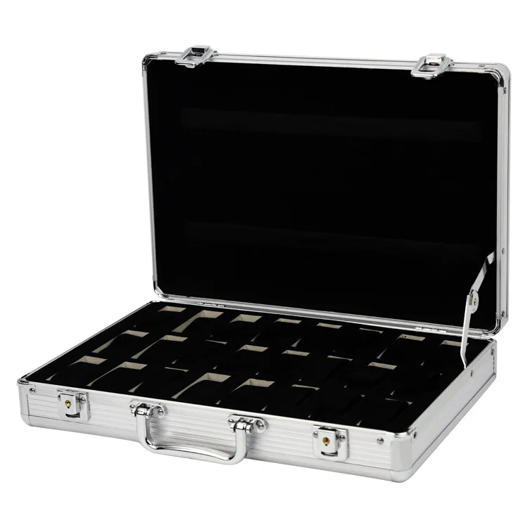 Wholesale Aluminium Alloy Metal Watch Suitcase Business Travel Watches Carrying Box Case With Handle