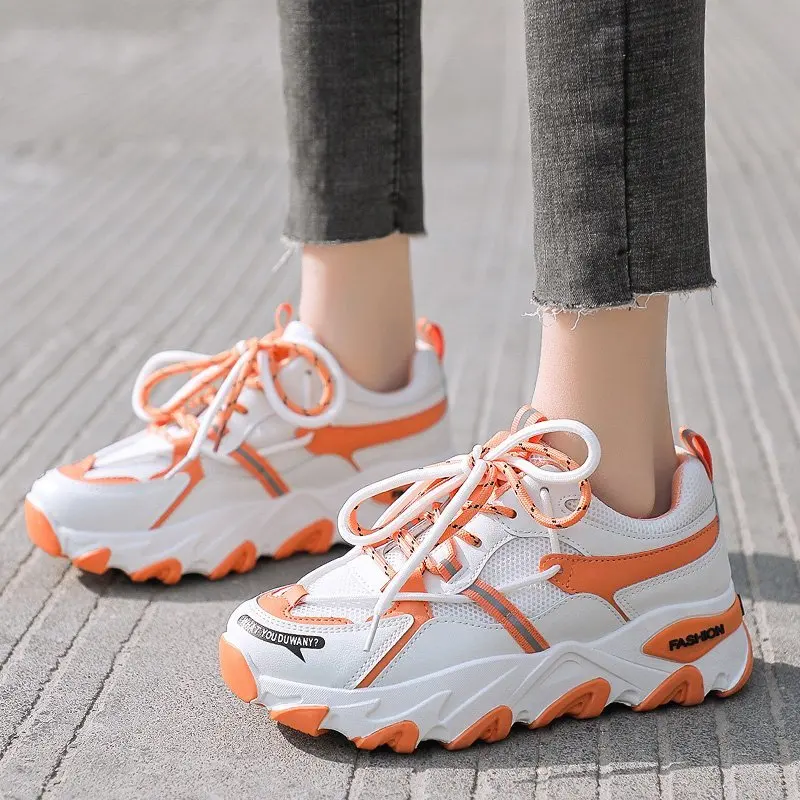 
Fashion Non-slip Women Running Shoes New Sports Chunky Vulcanized Shoes Breathable Tennis Platform Women Sneakers Thick Bottom 