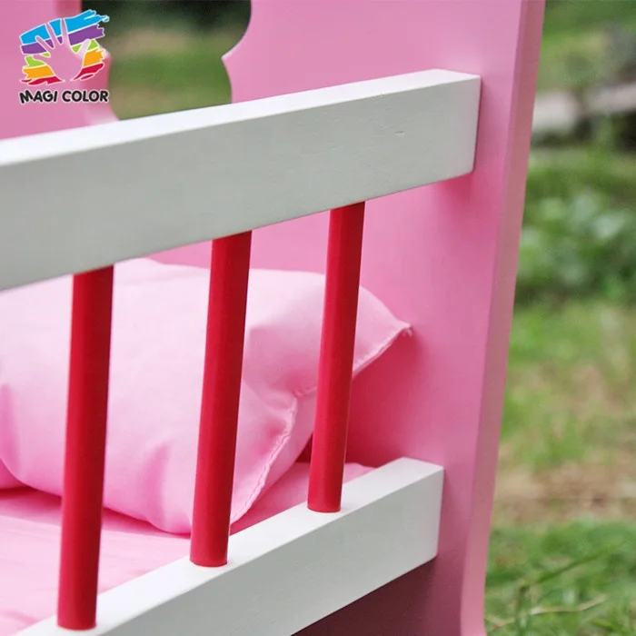 Toy Ready To Ship pink wooden baby doll crib for 18 inch dolls W06B052