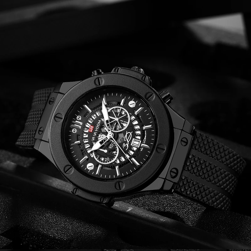 VAVA VOOM Mens Watches Luxury Rose Gold Business Quartz Wristwatch Silicone Strap Calendar relogio masculino Dropshipping 2019