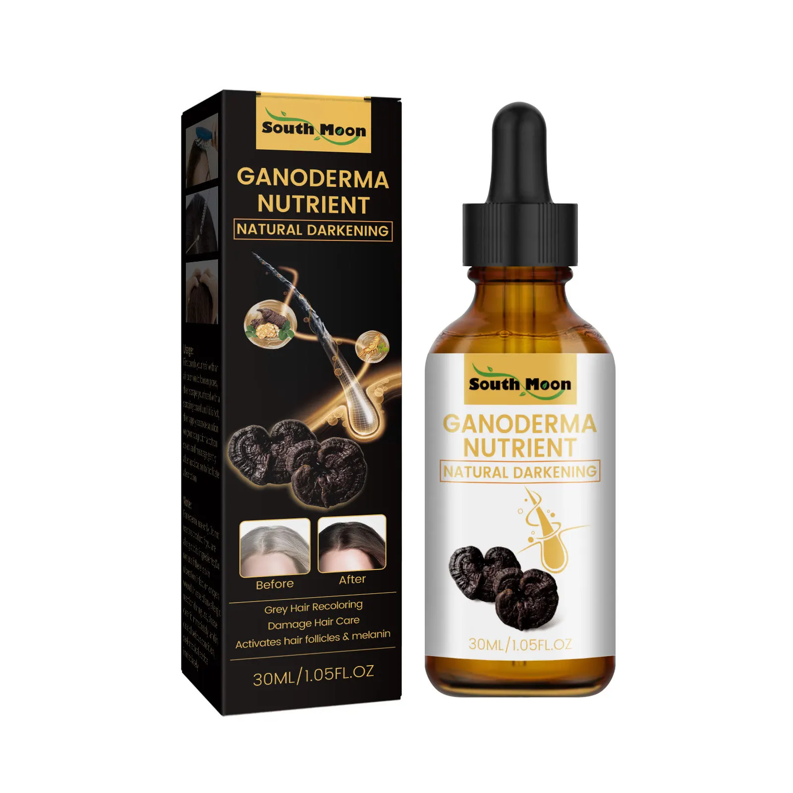 SOUTH MOON Hair Darkening Products White Grey Hair To Black Natural Ganoderma Nutrient Hair Darkening Serum