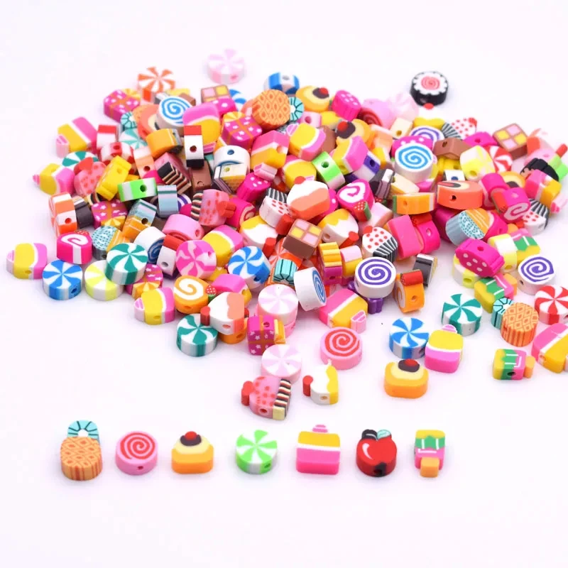 100PCS/BAG Pink Clay Beads Lovely Fruit Animal Pattern Polymer Clay Spacer Beads for Jewelry Making DIY Jewelry Accessories