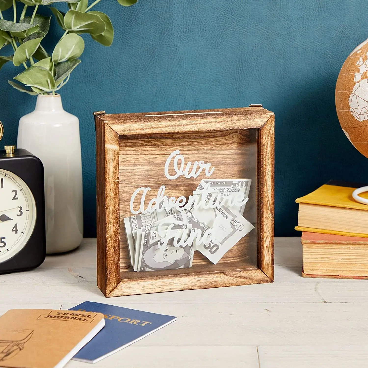 Adventure Fund Black Shadow Box Frame Adventure Wooden Bank wooden piggy bank for gift