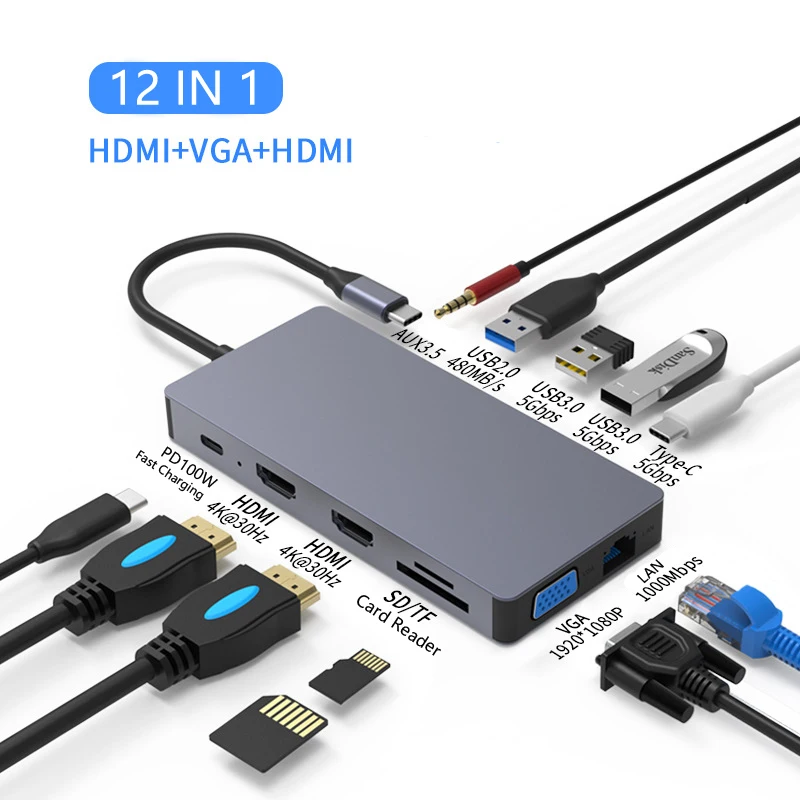 Лидер продаж USB-концентратор оптовая продажа высокоскоростная алюминиевая док-станция USB 3 0 с 12 портами типа C адаптер для