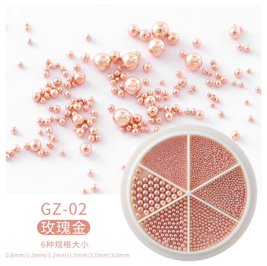 Decorative Nail Art Accessories Decoration Mix Stainless Steel Ball Rose Gold Coated Mini Beads Caviar Rhinestone