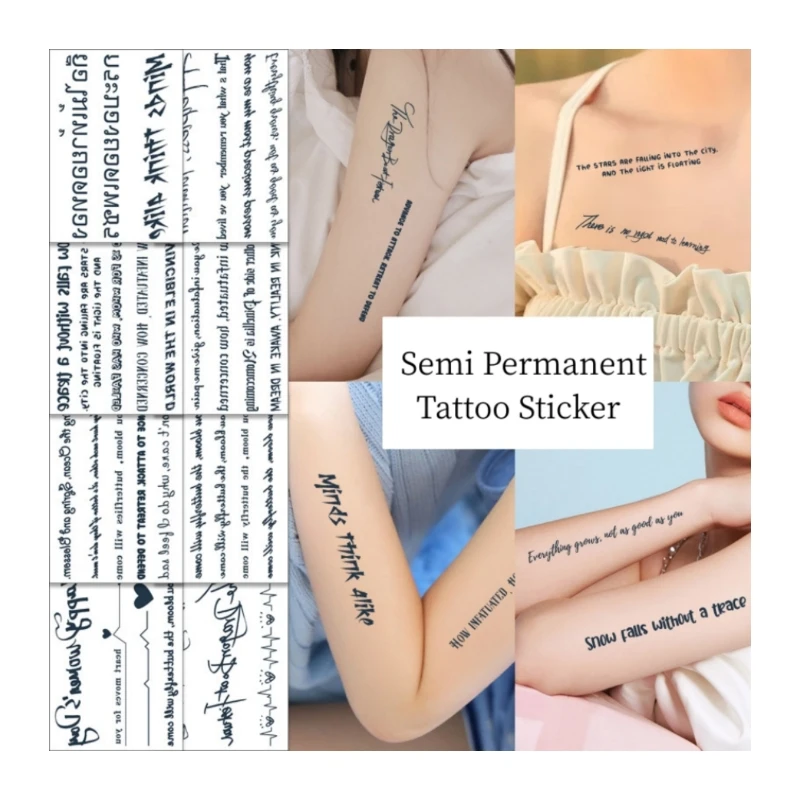English Sentence Herbal Juice Semi Permanent Tattoo Temporary Waterproof Collarbone Flower Arm Alphabet Sticker