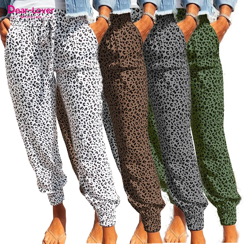 Dear-Lover Casual loose Leopard Elastic Waist Sweatpants Ladies jogger long pants womens trousers with Pockets