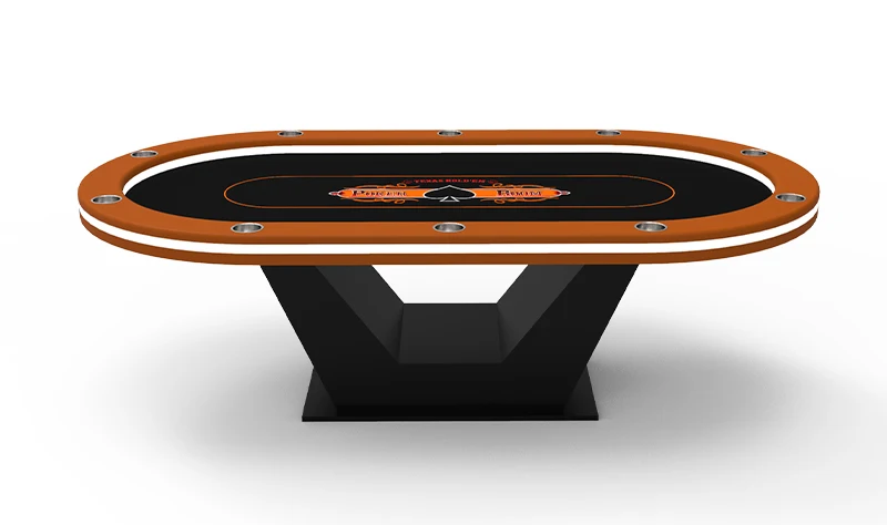 Poker Table with LED Lights Customized Solid Wood V-Legs Texas Poker Table Luxury Style Casino Table