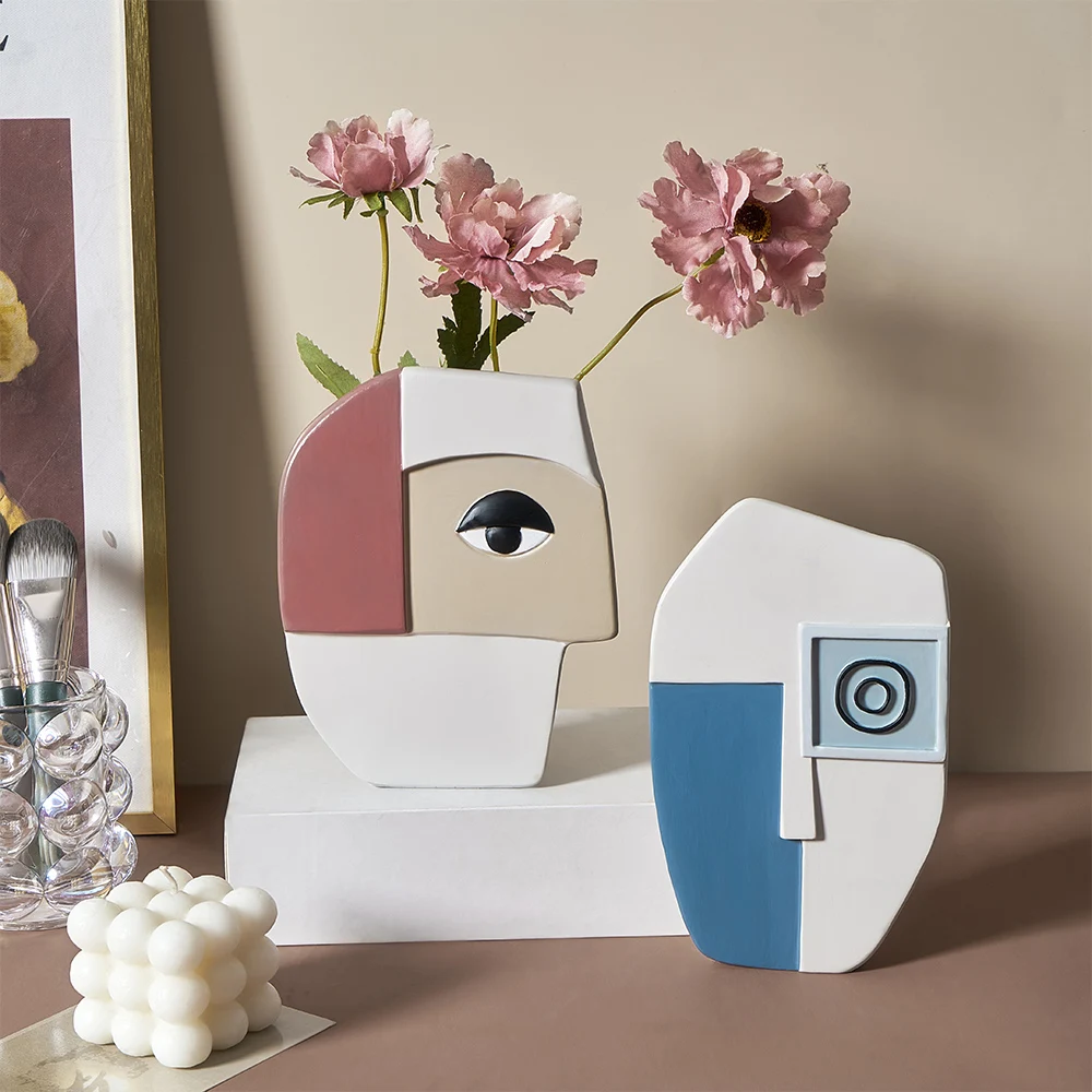 Modern minimalist home decoration resin flower arrangement abstract human face vase