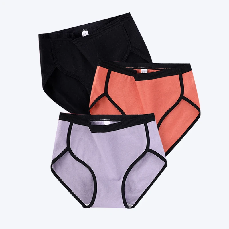 Patchwork Underwear Women Mid Waist Briefs M -4XL Plus Size Cotton  Panties