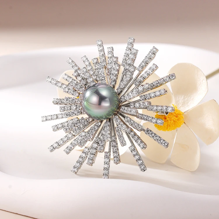 Haosen Delicate Shining Big Brooch Pins Zircon Crystal Imitation Pearl Dress Brooches for Women Gift