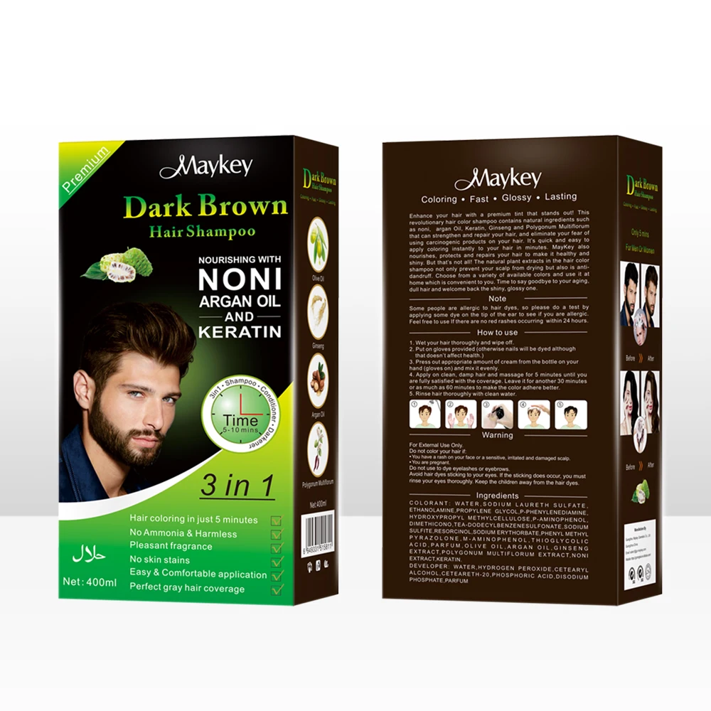 Maykey 400ml Nourishing Noni Argan oil and Keratin Dark Brown Hair Shampoo for cover gray hair