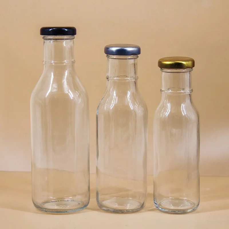 High quality 250ml 350ml 500ml empty glass chili sauce/tomato / salasd bottle with  lid