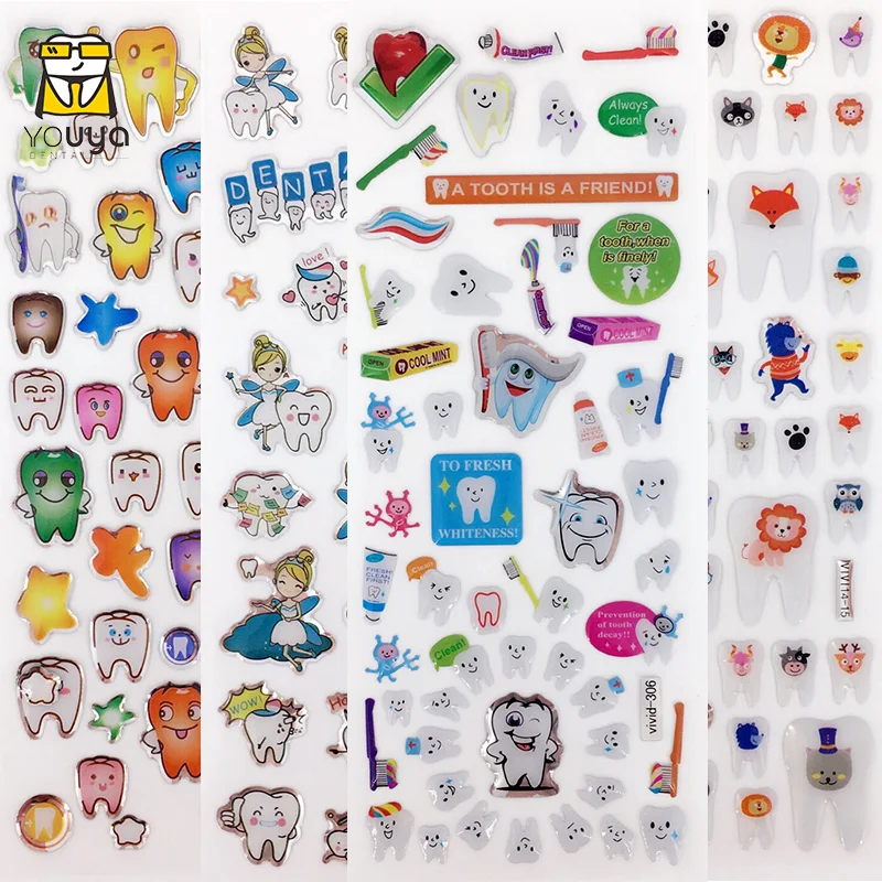 Dental Molar Shaped Cartoon Teeth Stickers Cute Tooth Paper Stickers Plastic Sticker For Dental Gift