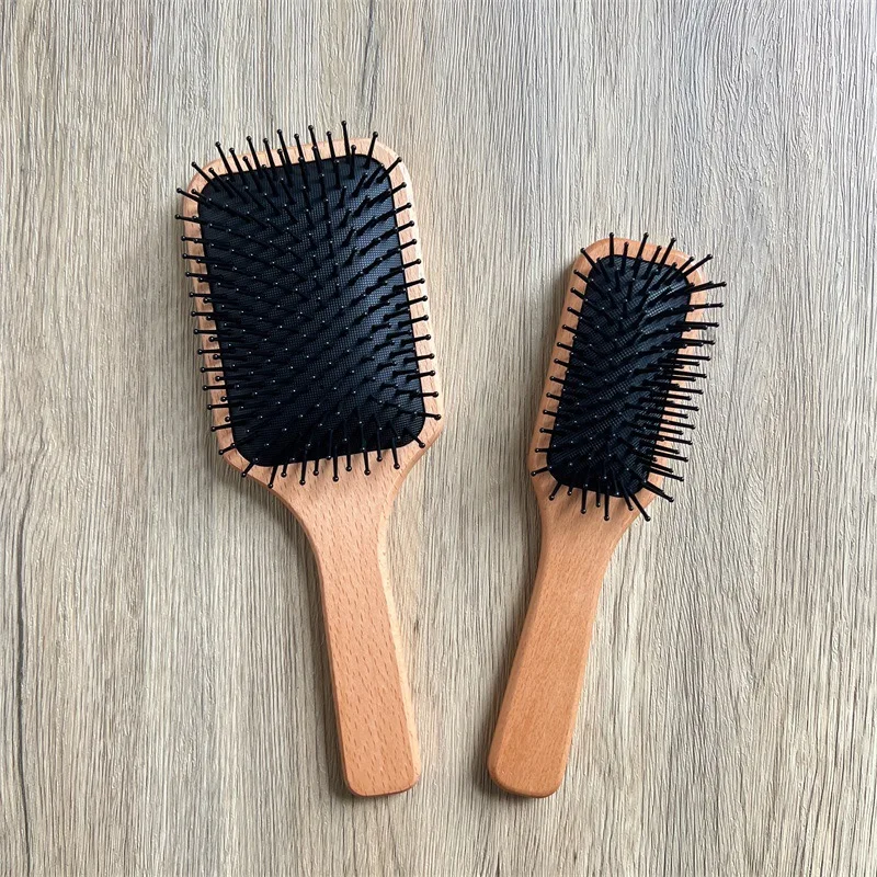 Japanese Minimalistic style Eco-friendly Custom Beech Wooden Paddle Air Cushion Hair Brush Detangling Massage Comb Home Salon