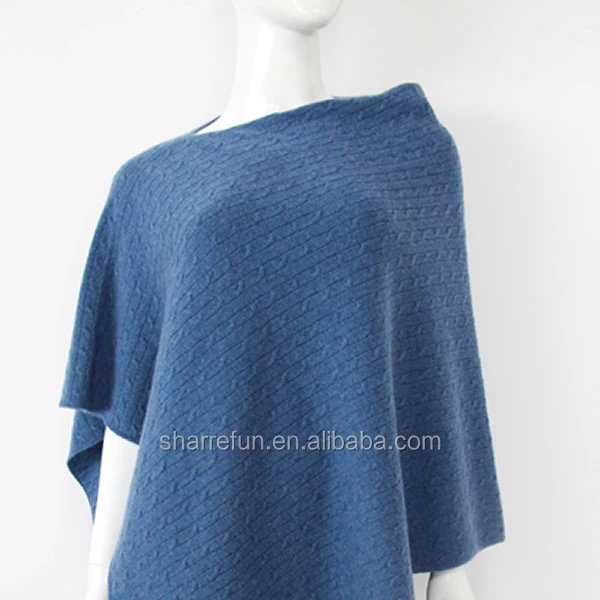 12gg Cable knitting boatneck Women pure cashmere poncho