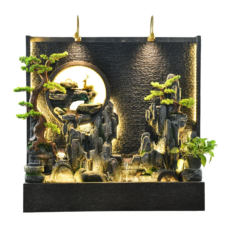 Glass water waterfall wall fountain with light house