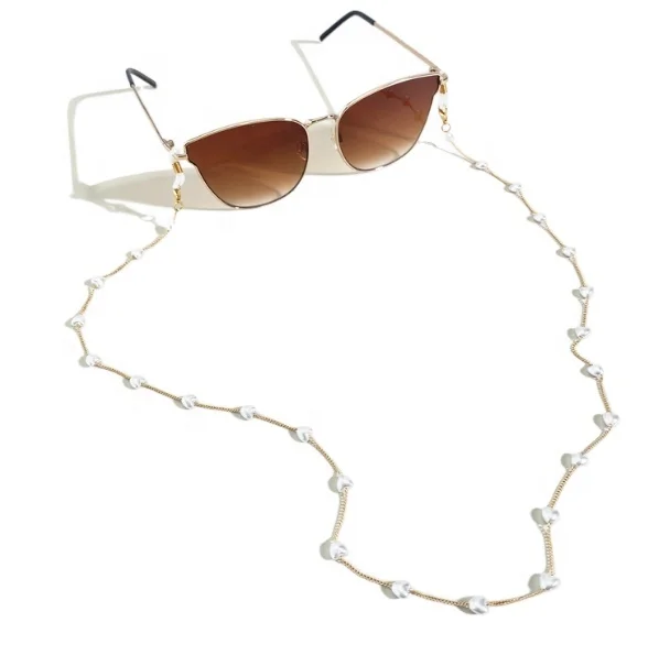 Очки аксессуары ЛЮБОВЬ жемчуг ручной работы из бисера Золотая медная цепочка