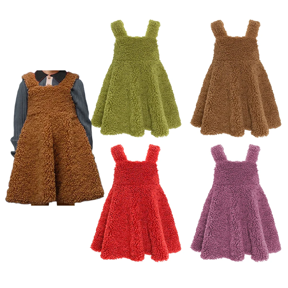 Yiwu Ruidian Wholesale Autumn & Fall Teddy Wool Fabric Girls Dresses for 2-12 Years Old Children Clothing Baby Girl Clothing