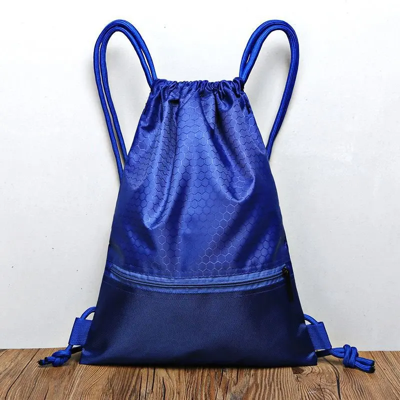 Promotional 500D Polyester Drawstring Bags Reflective Sports Gym Backpack Pull String Backpacks Cinch Tote Bag