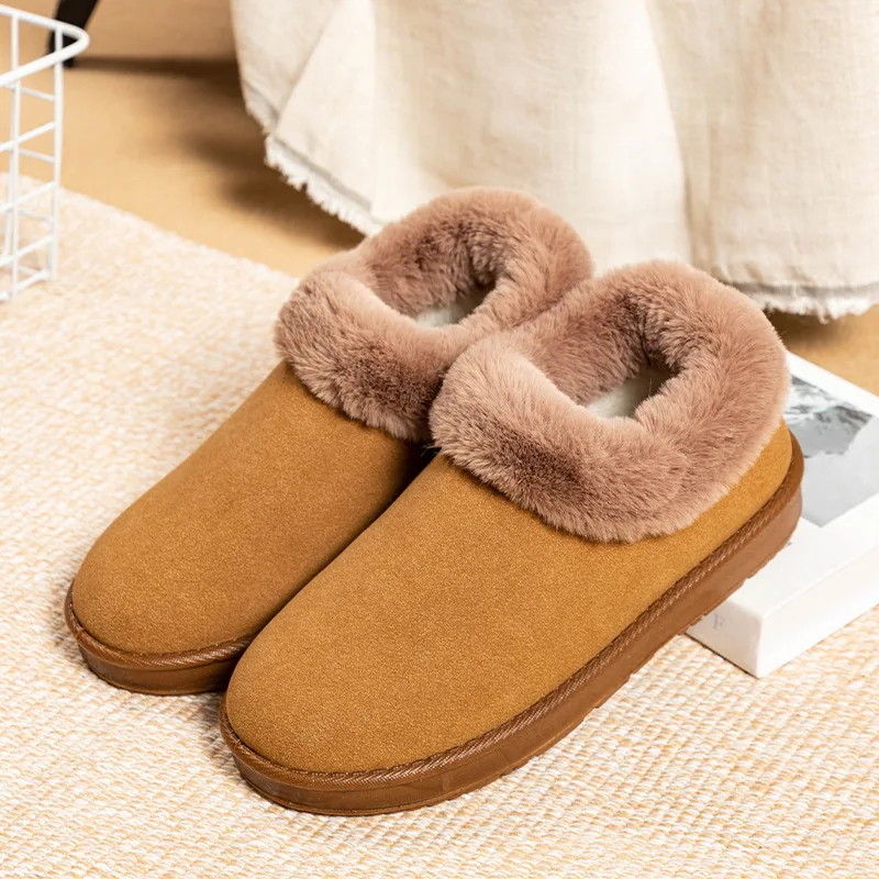 Женские замшевые сапоги до середины икры, зимние теплые сапоги с меховой подкладкой, с круглым носком и противоскользящей подошвой, модные короткие зимние сапоги