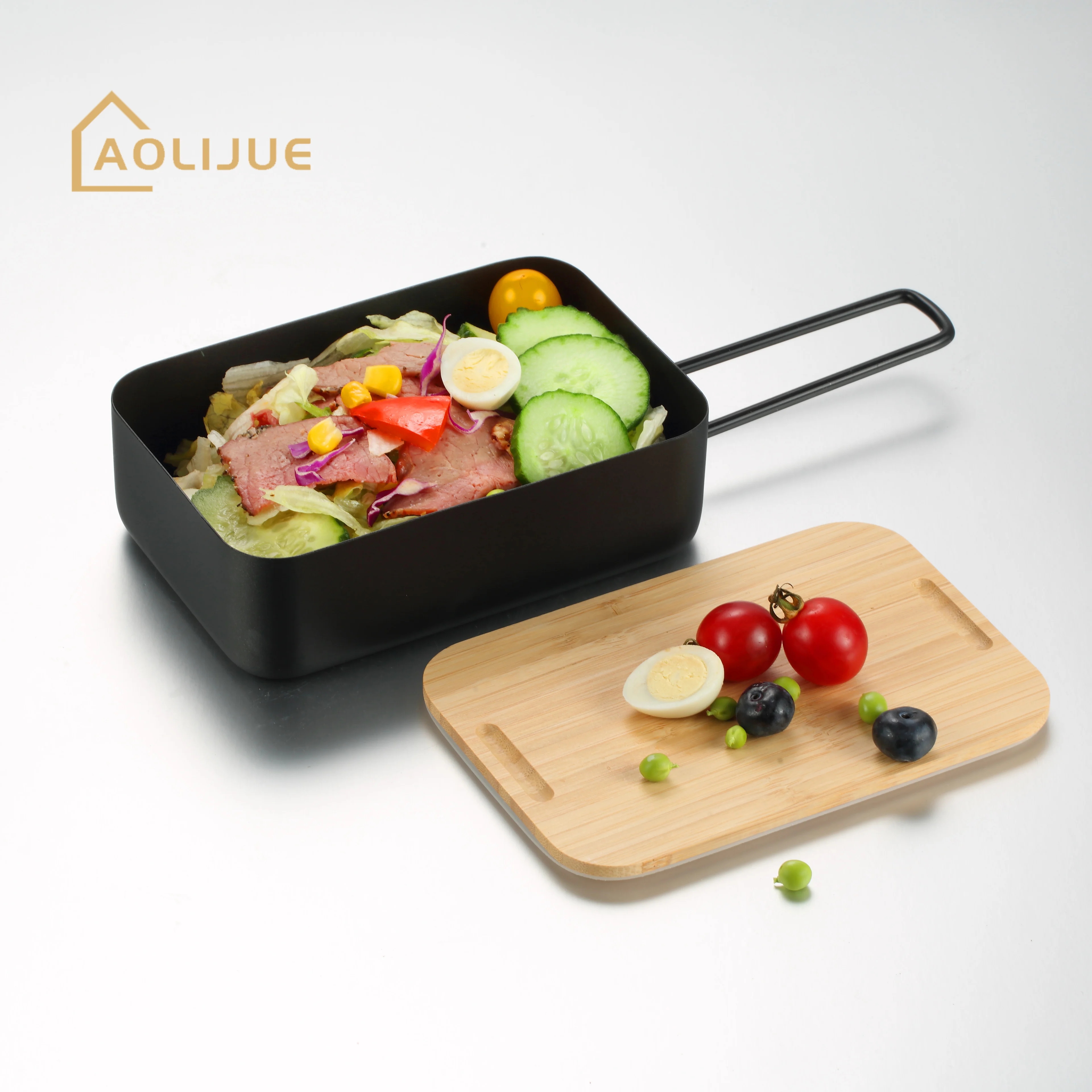 Travel Portable Aluminum Food Fruit Snack Storage Box Heatable Lunch Box Japanese Bento Lunch Box With Wood Bamboo Lid