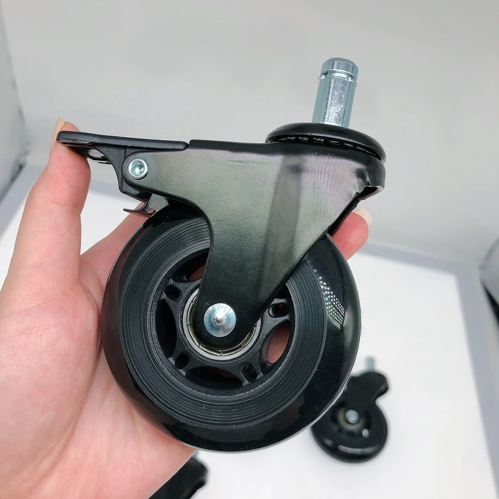 3 Inch 75mm Polyurethane PU Transparent Black Cool Office Chair  Quiet Smooth Running Revolving Brake Caster Wheels
