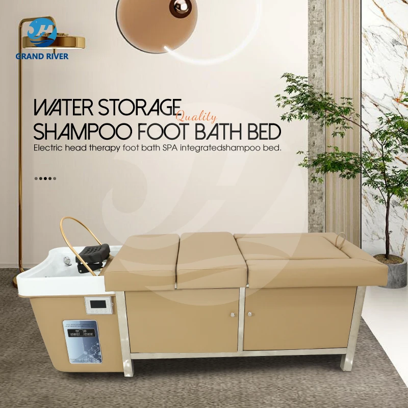 Multi functional heating water treatment spa head massage pedicure shampoo bed with water storage electric washing hair chair