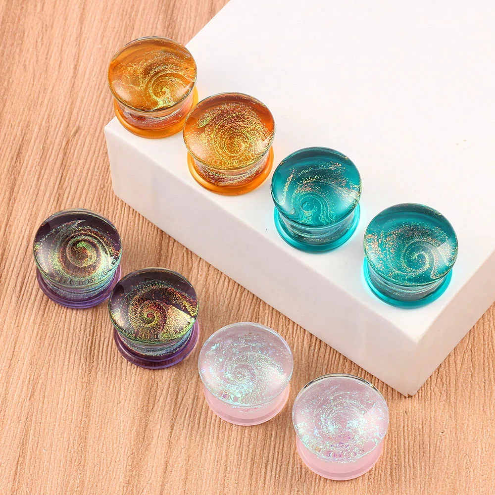 Evorte Customized Popular Colorful Glass Ear Gauges Plugs Ear Expander Weights Flesh Tunnels Ear Lobe Lip Piercing Body Jewelry