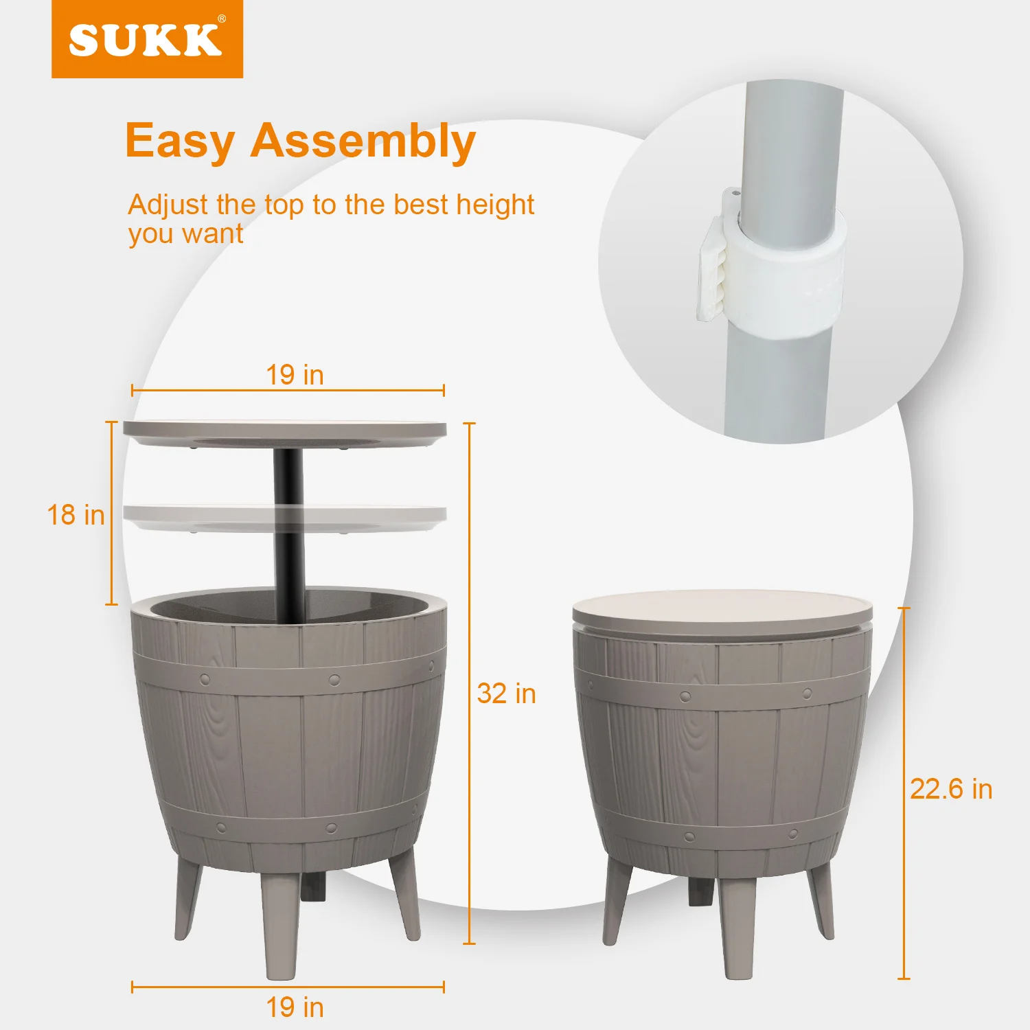 37L/9.8Gal outdoor weatherproof ice cooler bucket table for party