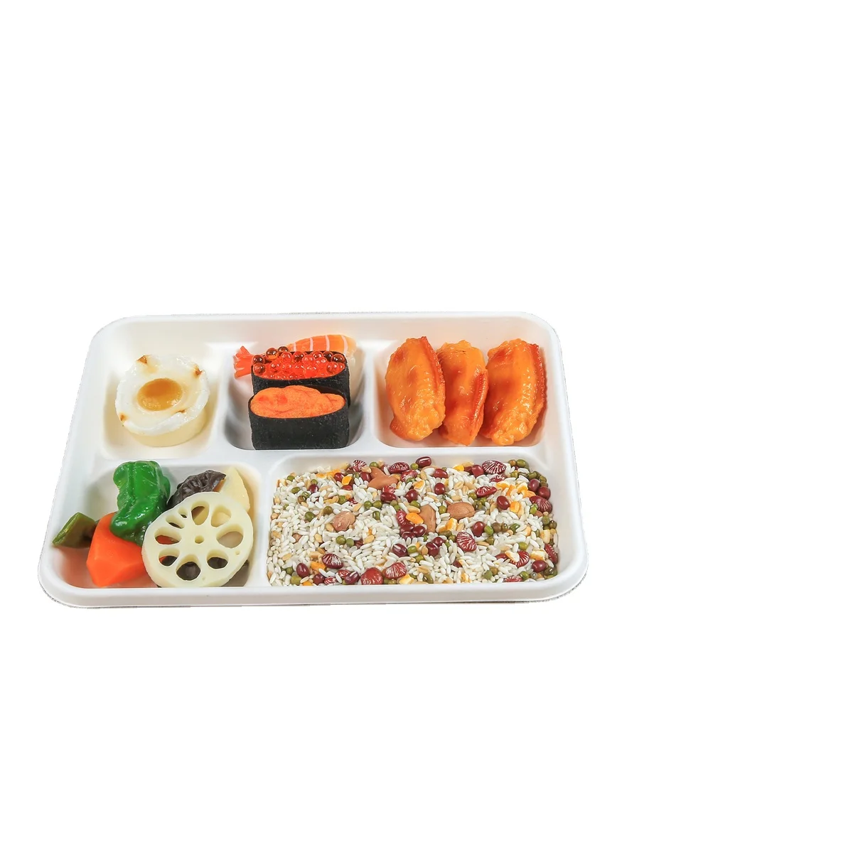 100% биоразлагаемый Компостируемый сахарный тростник, школьный картон, лоток для обеда с 5 отделениями