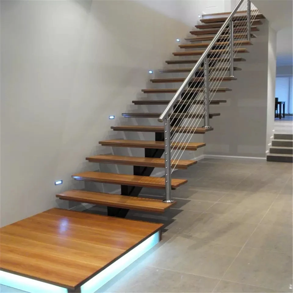 molded casting steel space timber straight stair case staircase floating galvanized oak