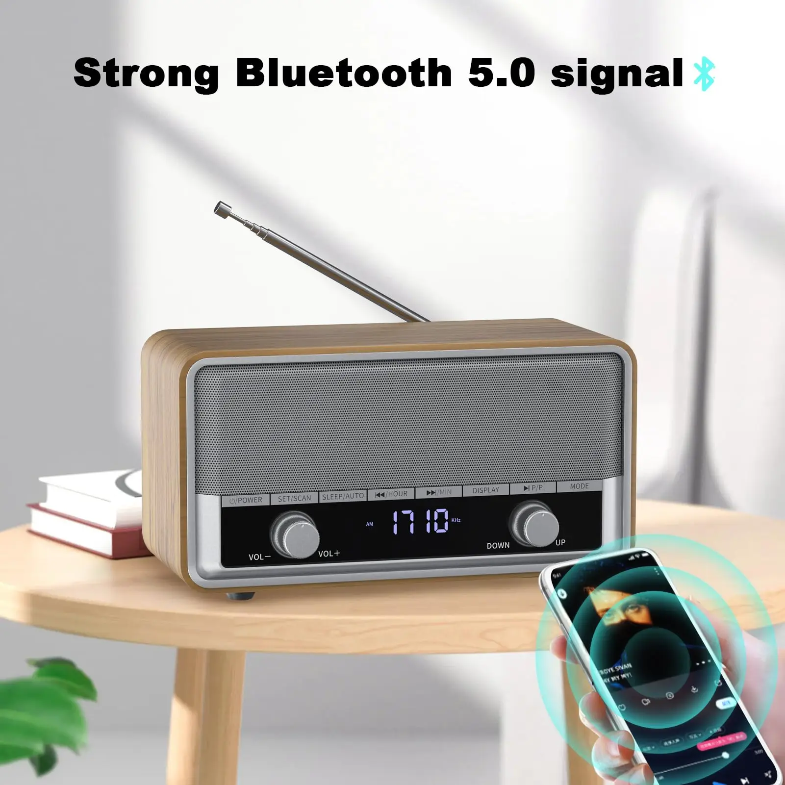 Vofull China Manufacturer Retro AC Powered or Battery Operated Stereo AM/FM Radio with Clock Display