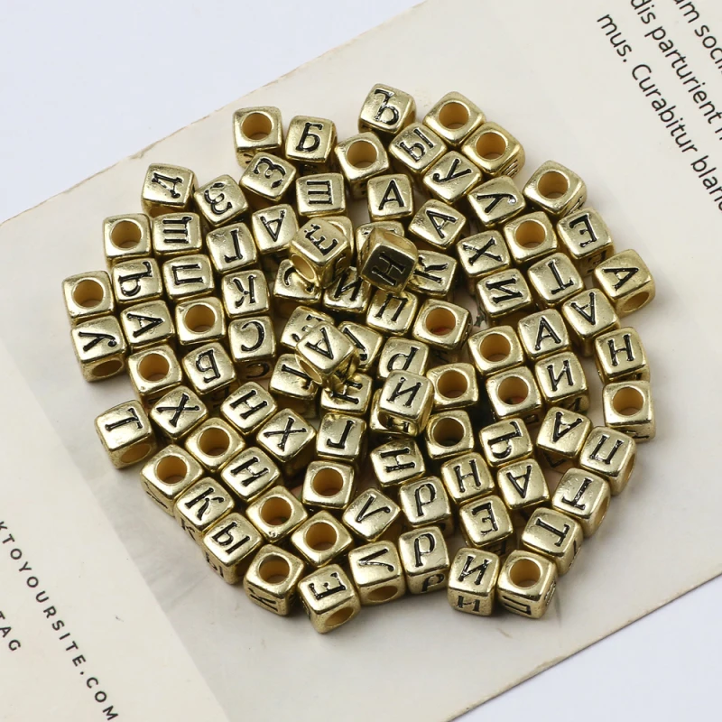 6mm Gold Silver Acrylic Plastic Beads for Jewelry Making Bracelets Square Cube Alphabet Letter
