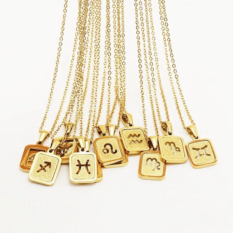 Necklace jewelry in bulk stainless steel customised square zodiac minimalist pendant gold necklace 18k