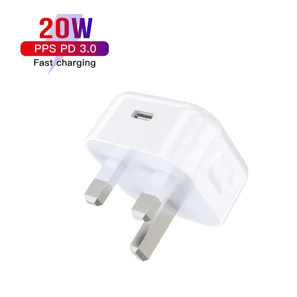 CE certificate 20W 3 Pin UK Plug Wall Charger USB-C Type C power adapter and 20W USB C Wall fast Charger