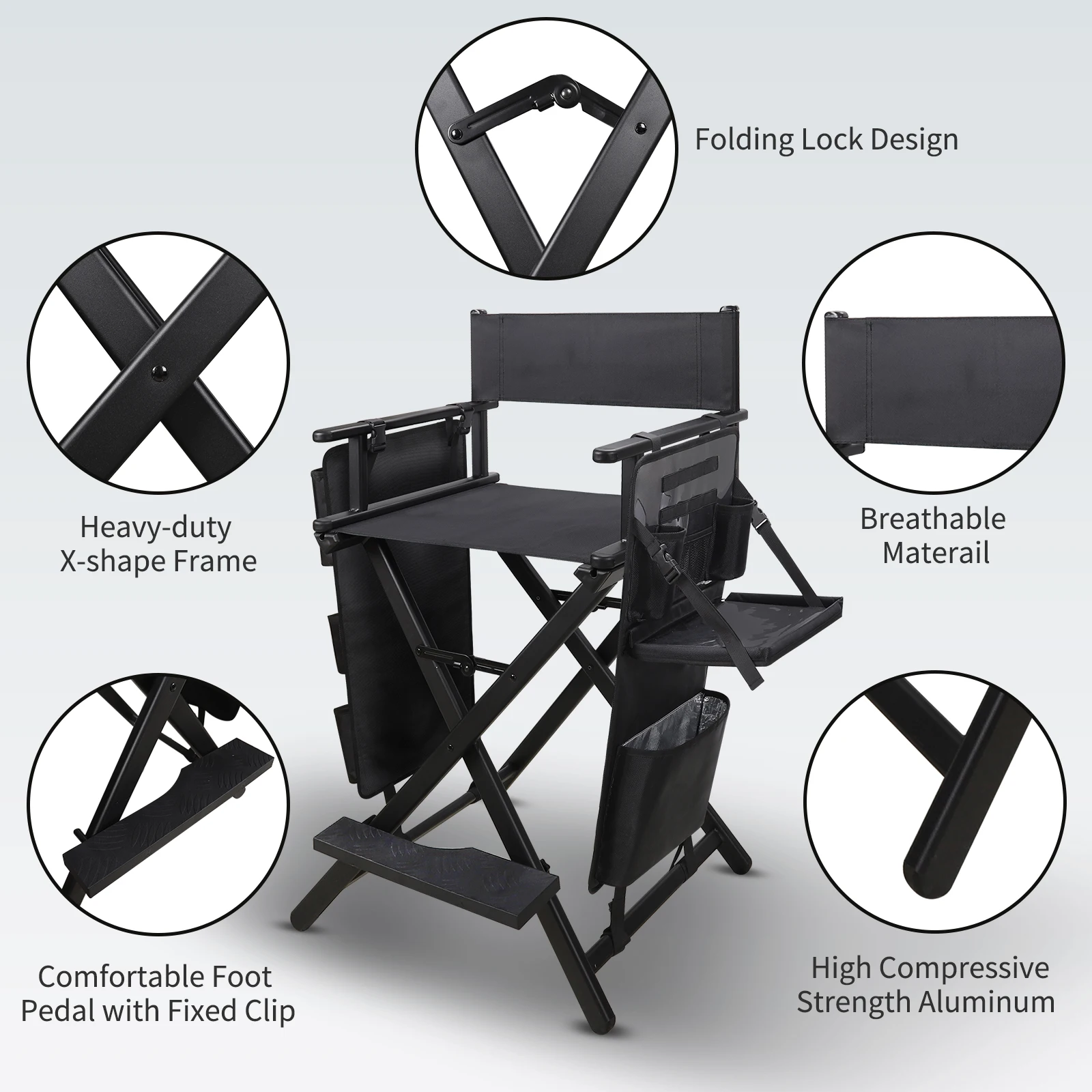 Relavel Makeup Chair with Head Rest for Studio Salon Tall Folding Directors Chair Folded Makeup Artist Stool Chair
