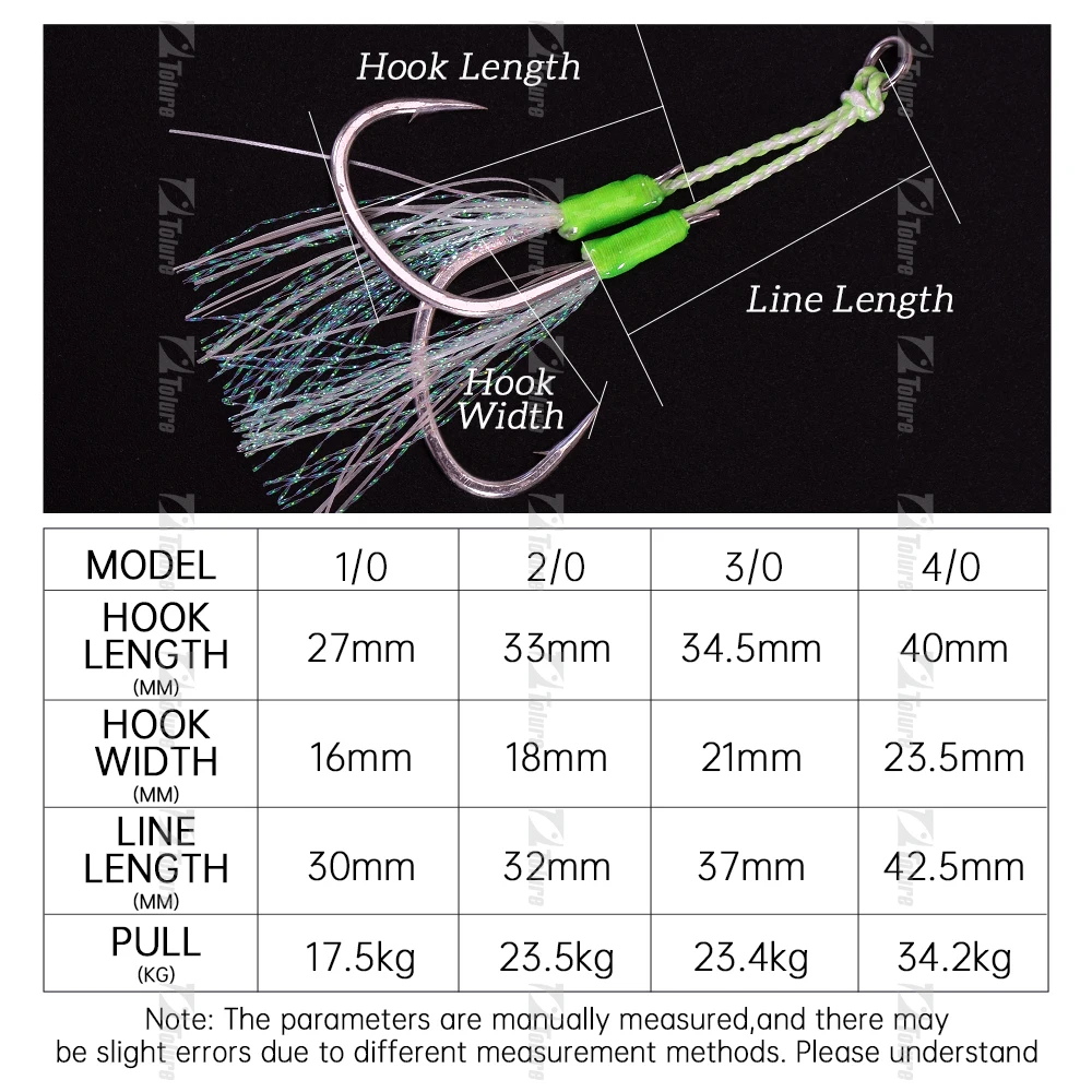 High quality 1/0 2/0 3/1 4/0 Luminous  Double hook  Cast Long Jig Assist Hook   High Carbon Steel Jig Lure Sea Fishing Hooks