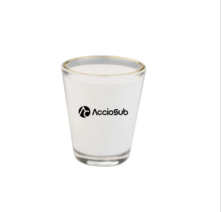 Customized 1.5 oz White Patch Golden Rim Sublimation Blank Wine Whiskey Cup  Espresso Glasses Small Bullet Shot Glass