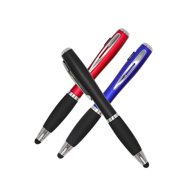 New design 3 in 1 custom advertising led light plastic ball pen with stylus