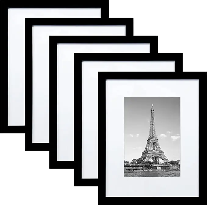 Wholesale 8X10 11X14 Black Picture Frame Set Square Photo Frame with Mat Display Pictures PVC Glass for Wall Home Office Decor