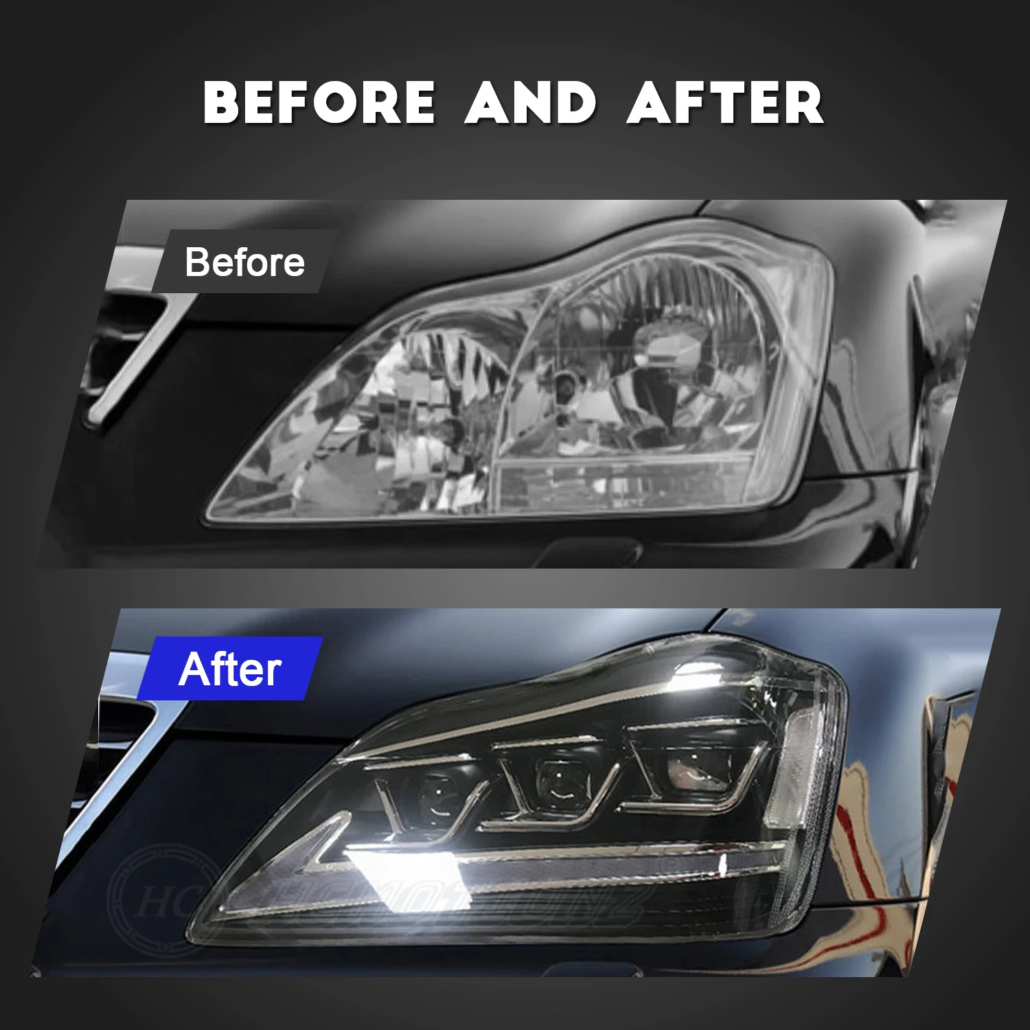 HCMOTIONZ Car Front Lamps 2003-2008 12th Gen with Red Demon Eyes DRL Assembly Animation LED Headlights For Toyota Crown