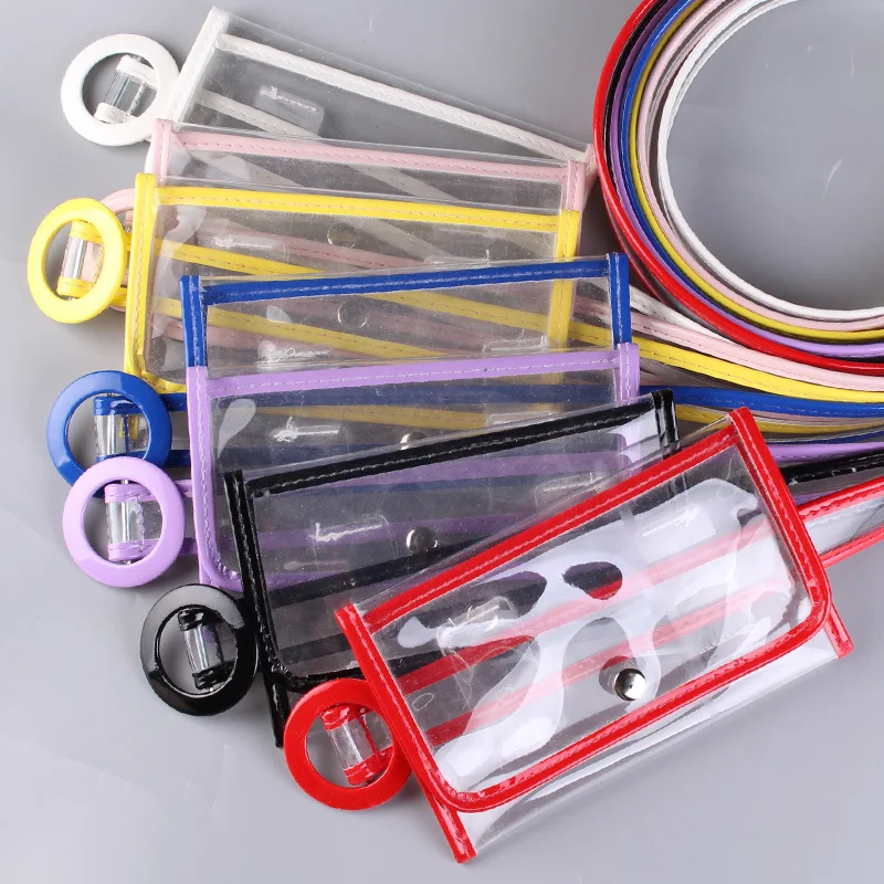 wholesale fashion plastic transparent thin belt Fanny pack ladies red envelope yellow thin PVC waist belt for female